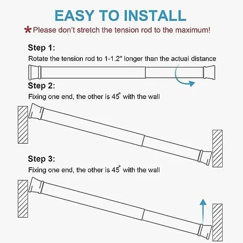 Goowin Black 3 Pack Tension Rod 16-28 Inch (40-71 cm) | No-Drill Spring Curtain Rod for Closets & Windows thumbnail 6