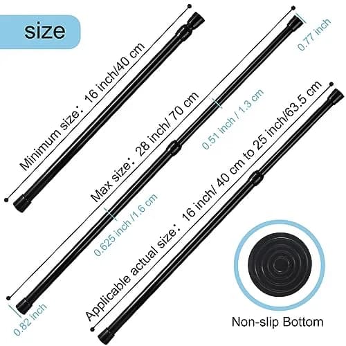 Goowin Black 3 Pack Tension Rod 16-28 Inch (40-71 cm) | No-Drill Spring Curtain Rod for Closets & Windows thumbnail 3