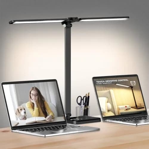 CHARYJOD Dimmable LED Desk Lamp with USB Port | 50 Lighting Modes, Dual Swing Arm, Eye-Caring, Auto Timer thumbnail 1