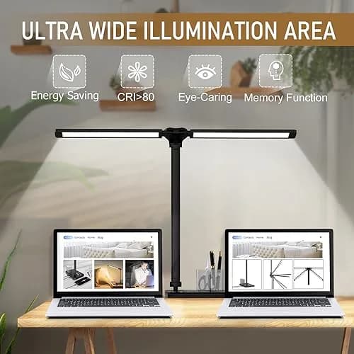 CHARYJOD Dimmable LED Desk Lamp with USB Port | 50 Lighting Modes, Dual Swing Arm, Eye-Caring, Auto Timer thumbnail 3