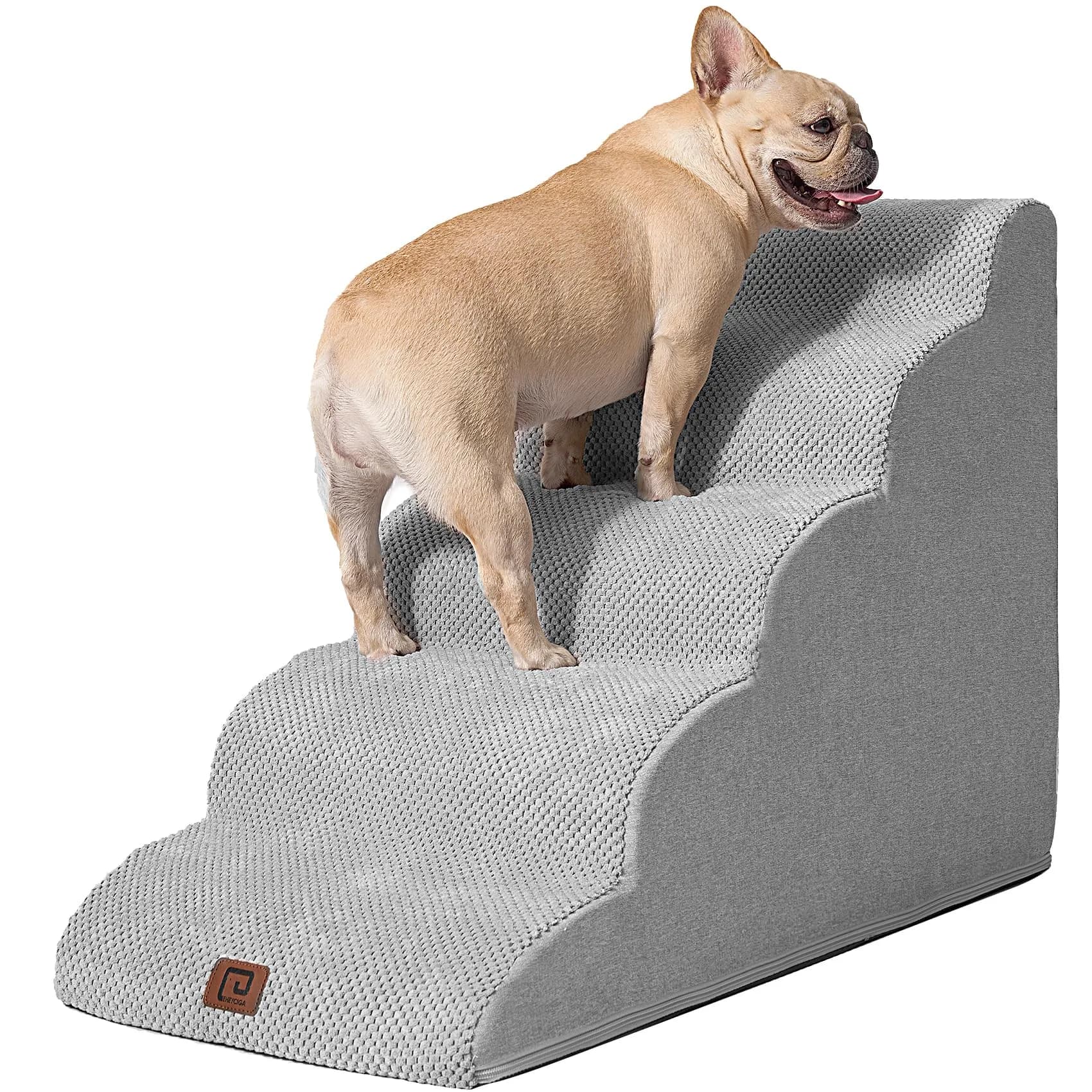 EHEYCIGA Curved Dog Stairs Ramp, 5-Step High Beds, 22.6" H Pet Step | Foam, Support & Comfort for Dogs & Cats