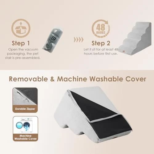 EHEYCIGA Curved Dog Stairs Ramp, 5-Step High Beds, 22.6" H Pet Step | Foam, Support & Comfort for Dogs & Cats thumbnail 6