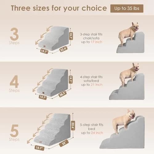 EHEYCIGA Curved Dog Stairs Ramp, 5-Step High Beds, 22.6" H Pet Step | Foam, Support & Comfort for Dogs & Cats thumbnail 2