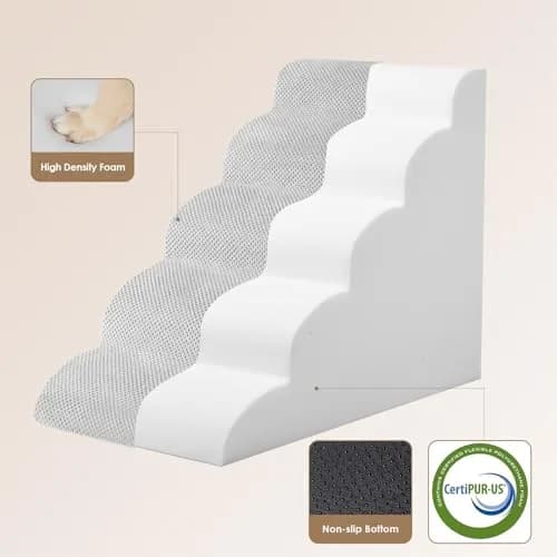 EHEYCIGA Curved Dog Stairs Ramp, 5-Step High Beds, 22.6" H Pet Step | Foam, Support & Comfort for Dogs & Cats thumbnail 3