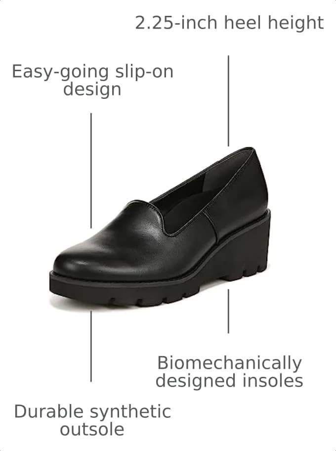 Vionic Women's Aster Willa Wedge Black Leather 2.25" Heel | Supportive Arch Support Dress Shoes for Women thumbnail 2