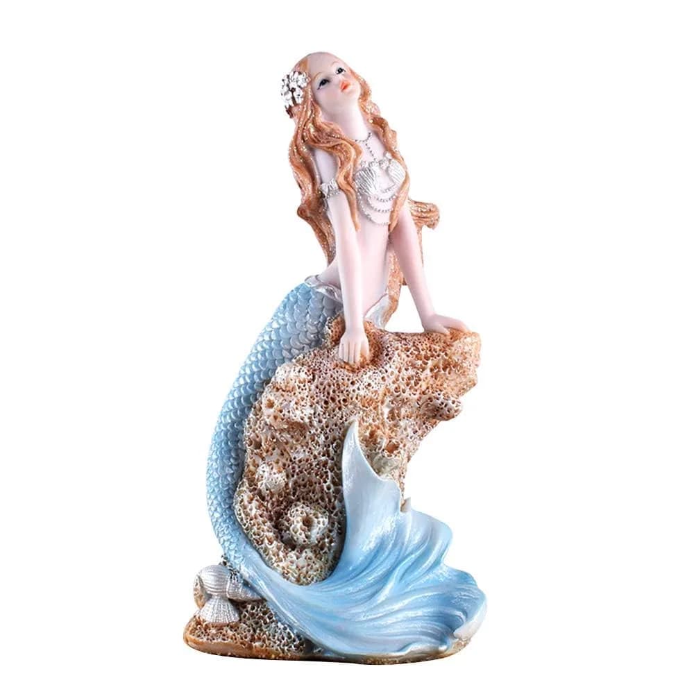 Rayberro Mermaid Figurines 7.28" Resin Blue Mediterranean Princess Home Decor — Blue Hold Hand