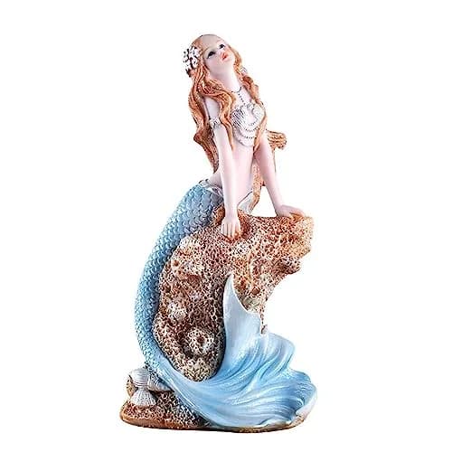 Rayberro Mermaid Figurines 7.28" Resin Blue Mediterranean Princess Home Decor thumbnail 1