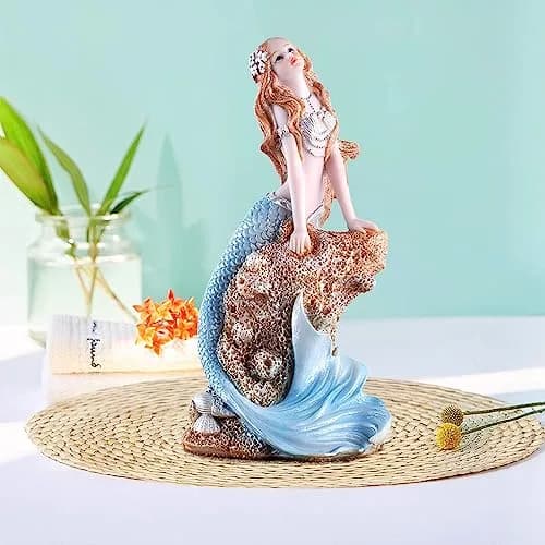 Rayberro Mermaid Figurines 7.28" Resin Blue Mediterranean Princess Home Decor thumbnail 4