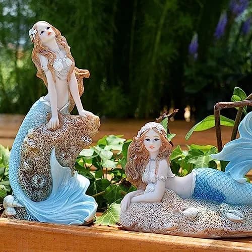 Rayberro Mermaid Figurines 7.28" Resin Blue Mediterranean Princess Home Decor thumbnail 6