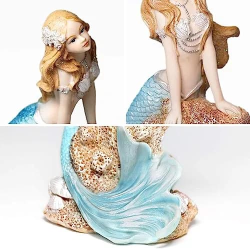 Rayberro Mermaid Figurines 7.28" Resin Blue Mediterranean Princess Home Decor thumbnail 7
