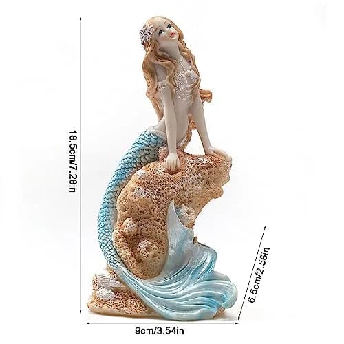 Rayberro Mermaid Figurines 7.28" Resin Blue Mediterranean Princess Home Decor thumbnail 2