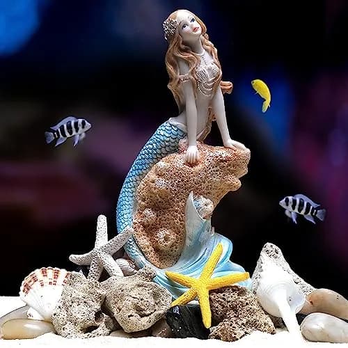 Rayberro Mermaid Figurines 7.28" Resin Blue Mediterranean Princess Home Decor thumbnail 3