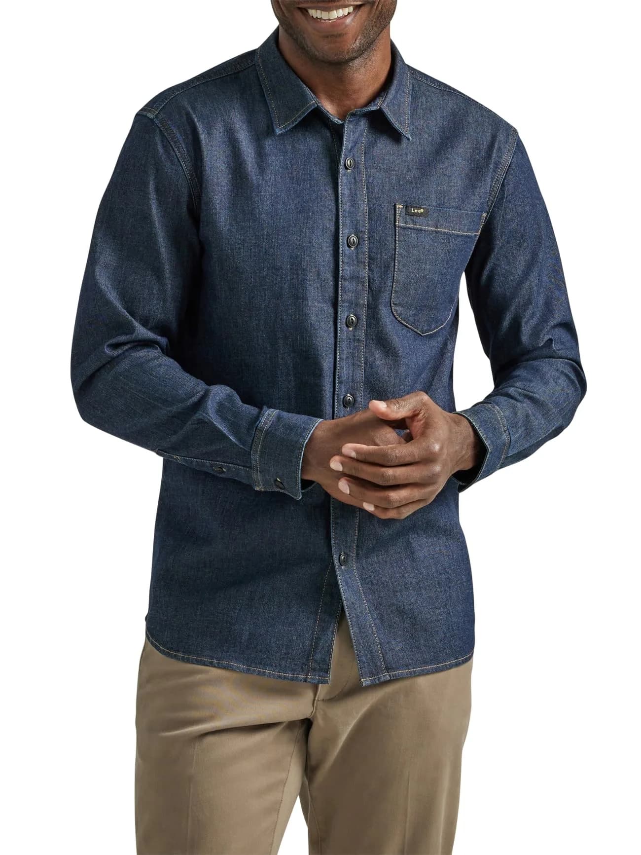 Lee Men's All Purpose Classic Fit Long Sleeve Shirt, Denim Rinse Wash, XX-Large | Versatile Casual Style — Denim Rinse Wash
