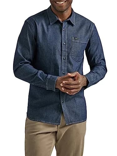 Lee Men's All Purpose Classic Fit Long Sleeve Shirt, Denim Rinse Wash, XX-Large | Versatile Casual Style thumbnail 1
