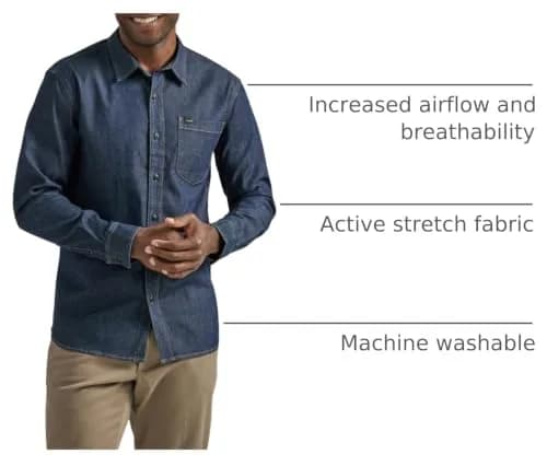 Lee Men's All Purpose Classic Fit Long Sleeve Shirt, Denim Rinse Wash, XX-Large | Versatile Casual Style thumbnail 3