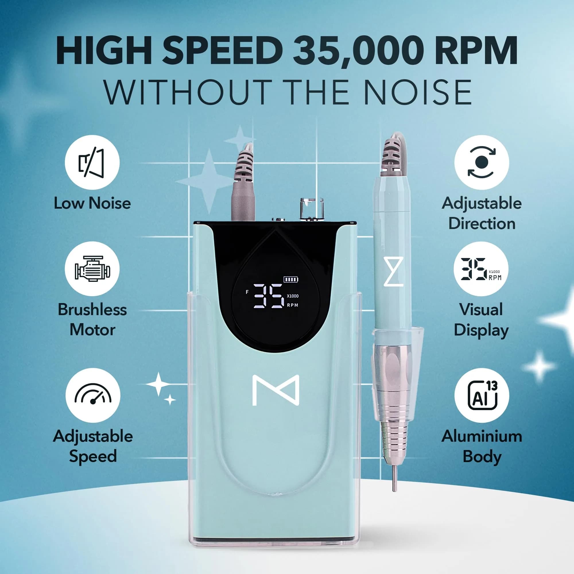 M Max Brushless Cordless Nail Drill 35000 RPM Mermaid | Professional 2-in-1 Efile Machine - view 5