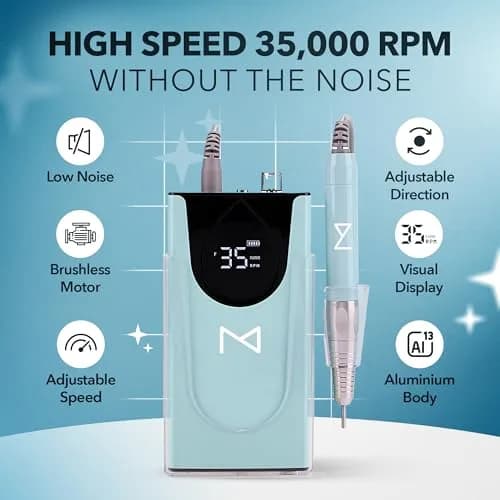 M Max Brushless Cordless Nail Drill 35000 RPM Mermaid | Professional 2-in-1 Efile Machine thumbnail 5
