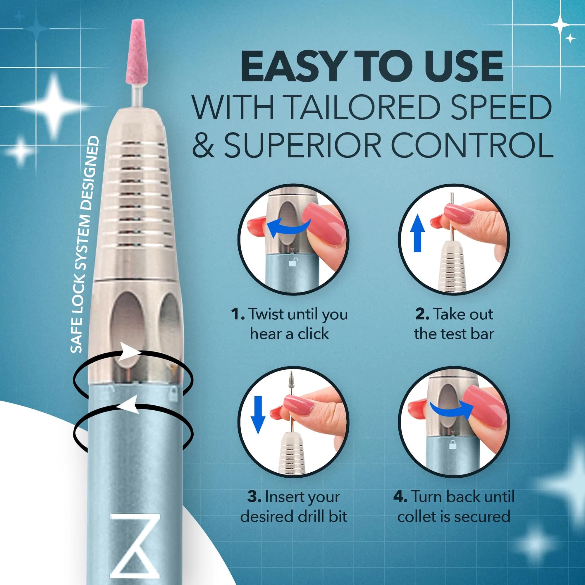 M Max Brushless Cordless Nail Drill 35000 RPM Mermaid | Professional 2-in-1 Efile Machine - view 6
