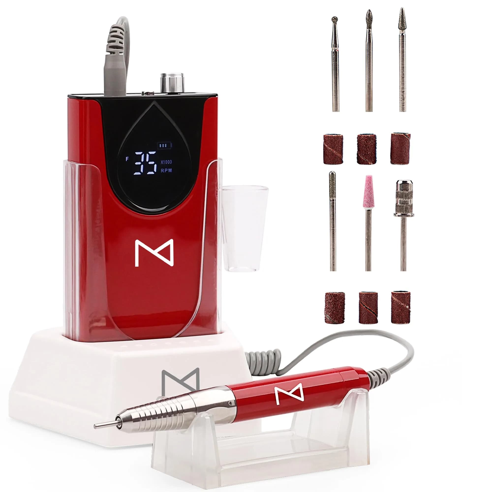 M Brushless Motor Nail Drill Handpiece Only - 35K RPM | Mermaid Model | Compatible with M System — Standard - Red