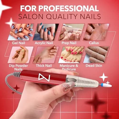 M Max Brushless 2-in-1 Nail Drill 35000 RPM Cordless Red | Professional Salon & Home Use thumbnail 4