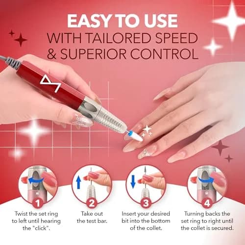 M Max Brushless 2-in-1 Nail Drill 35000 RPM Cordless Red | Professional Salon & Home Use thumbnail 5