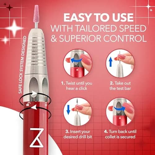 M Max Brushless 2-in-1 Nail Drill 35000 RPM Cordless Red | Professional Salon & Home Use thumbnail 6