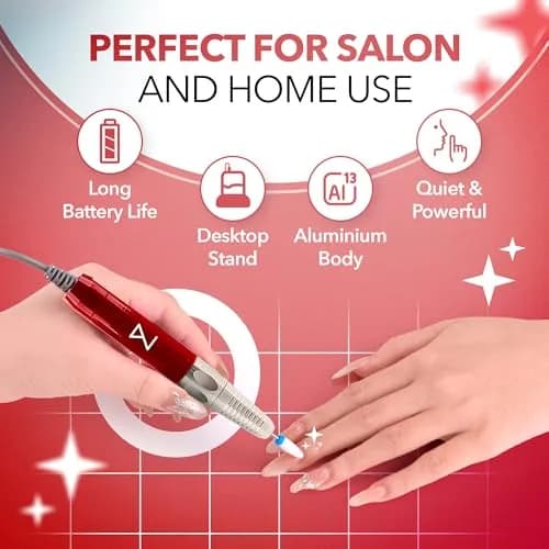 M Max Brushless 2-in-1 Nail Drill 35000 RPM Cordless Red | Professional Salon & Home Use thumbnail 7
