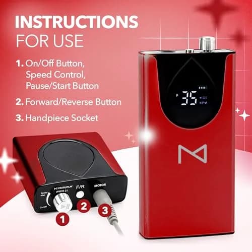 M Max Brushless 2-in-1 Nail Drill 35000 RPM Cordless Red | Professional Salon & Home Use thumbnail 8