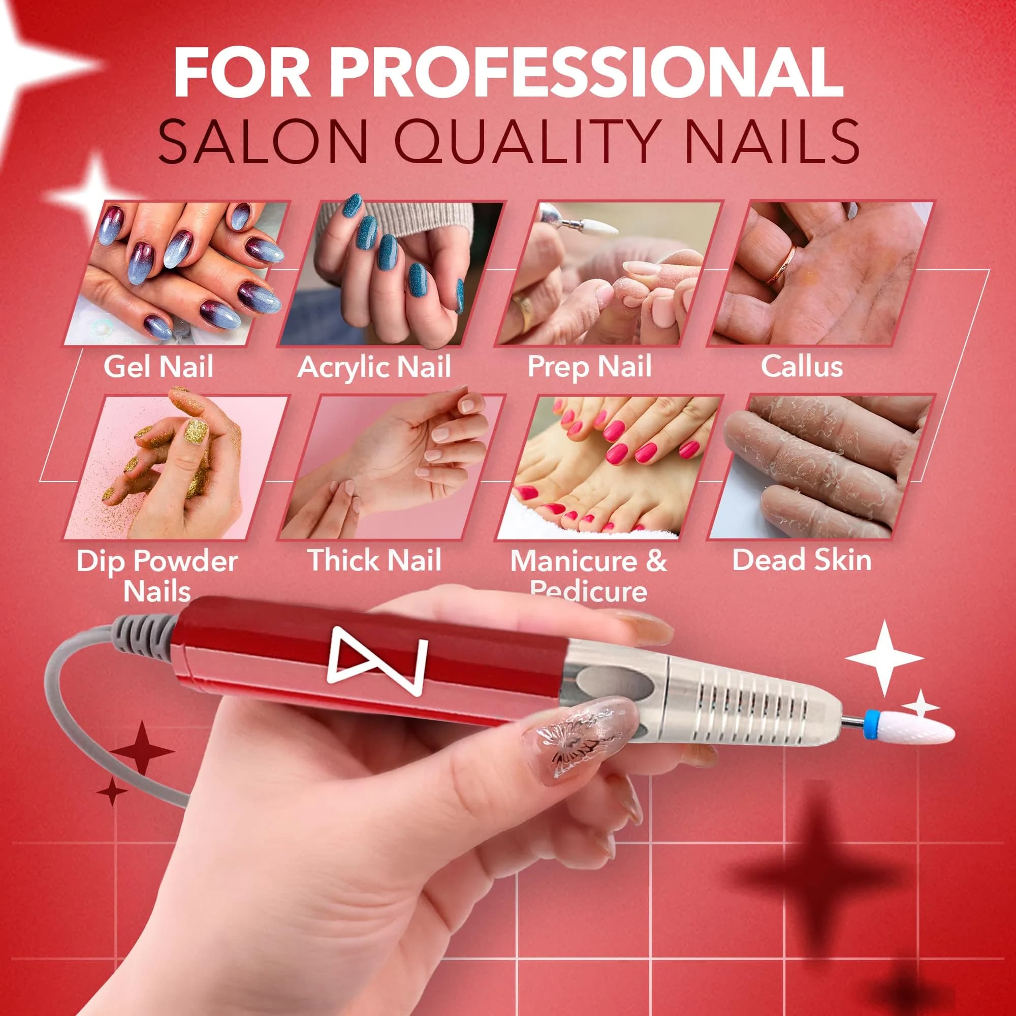 M Brushless Motor Nail Drill Handpiece - 35K RPM | Mermaid Model | Standard Red Finish | Compatible with M System - view 4
