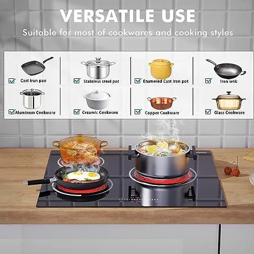 Jessier 24 Inch 3 Burner Electric Cooktop 5200W 220-240V Radiant Ceramic Glass | Built-in Hardwired Installation thumbnail 6