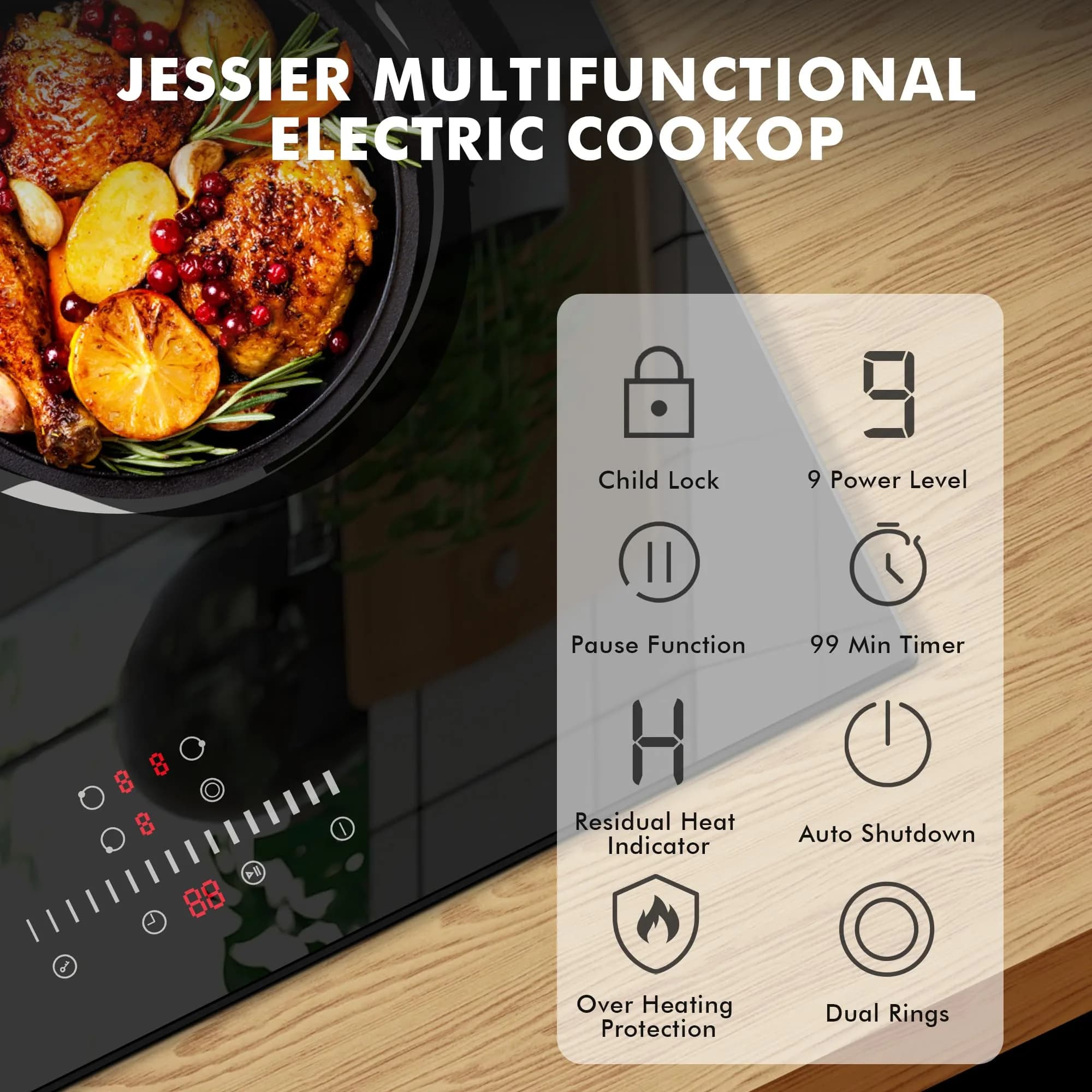 Jessier 24 Inch 3-Burner Touch Electric Cooktop - 220-240V Ceramic Stovetop - view 2