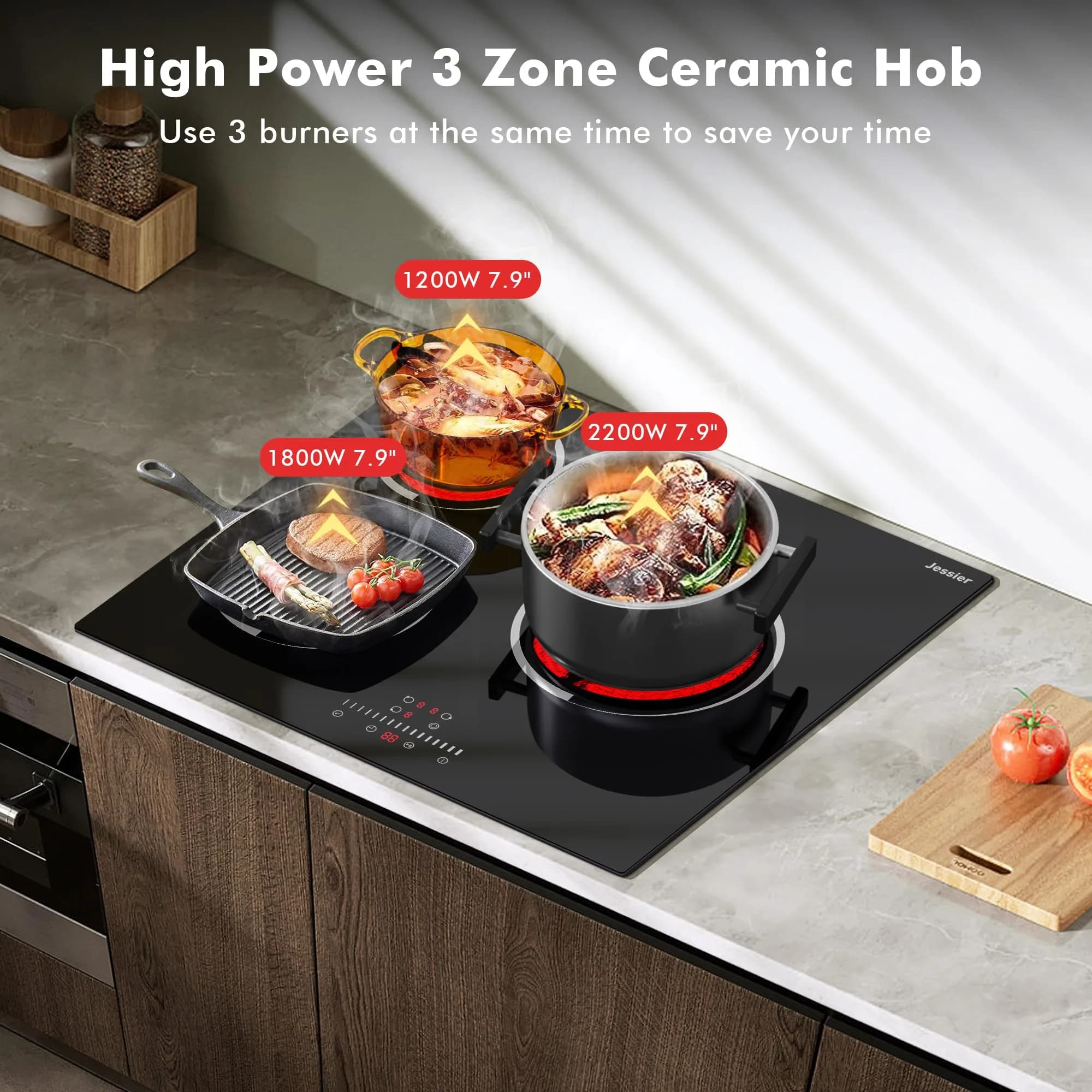 Jessier 24 Inch 3-Burner Touch Electric Cooktop - 220-240V Ceramic Stovetop - view 3