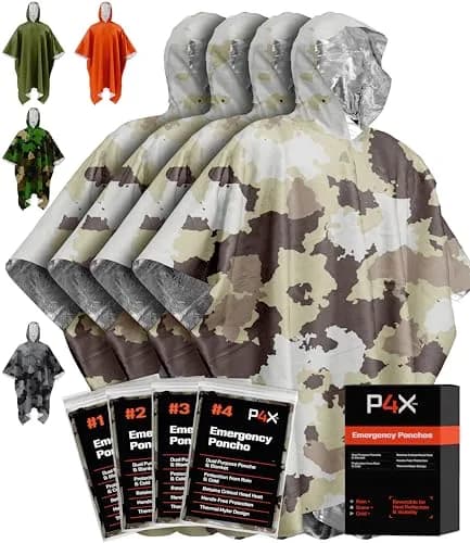 PREPARED4X Emergency Poncho with Mylar Blanket Liner 4-Pack (Snow Camo) | Waterproof & Wind-Resistant Thermal Poncho for Outdoors thumbnail 1