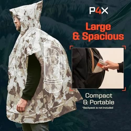 PREPARED4X Emergency Poncho with Mylar Blanket Liner 4-Pack (Snow Camo) | Waterproof & Wind-Resistant Thermal Poncho for Outdoors thumbnail 7