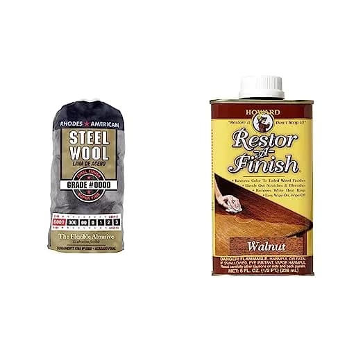 Homax #0000 Super Fine Steel Wool Pads (12-Count) | Restor-A-Finish Walnut Finish Restorer (8oz) thumbnail 1