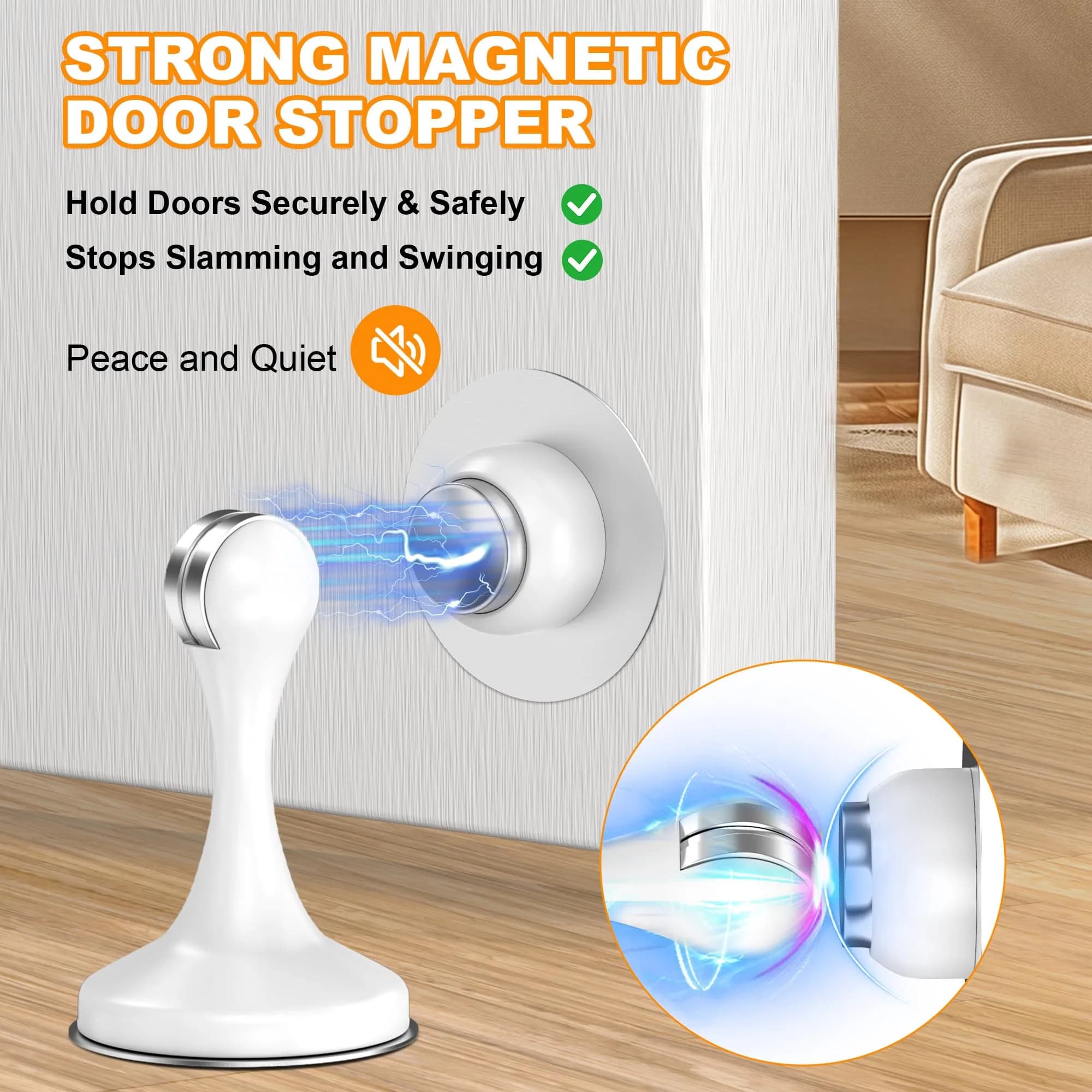 Crosize Magnetic Door Stopper 4 Pack White | Strong Magnetism for Wall and Floor Mounting - view 2