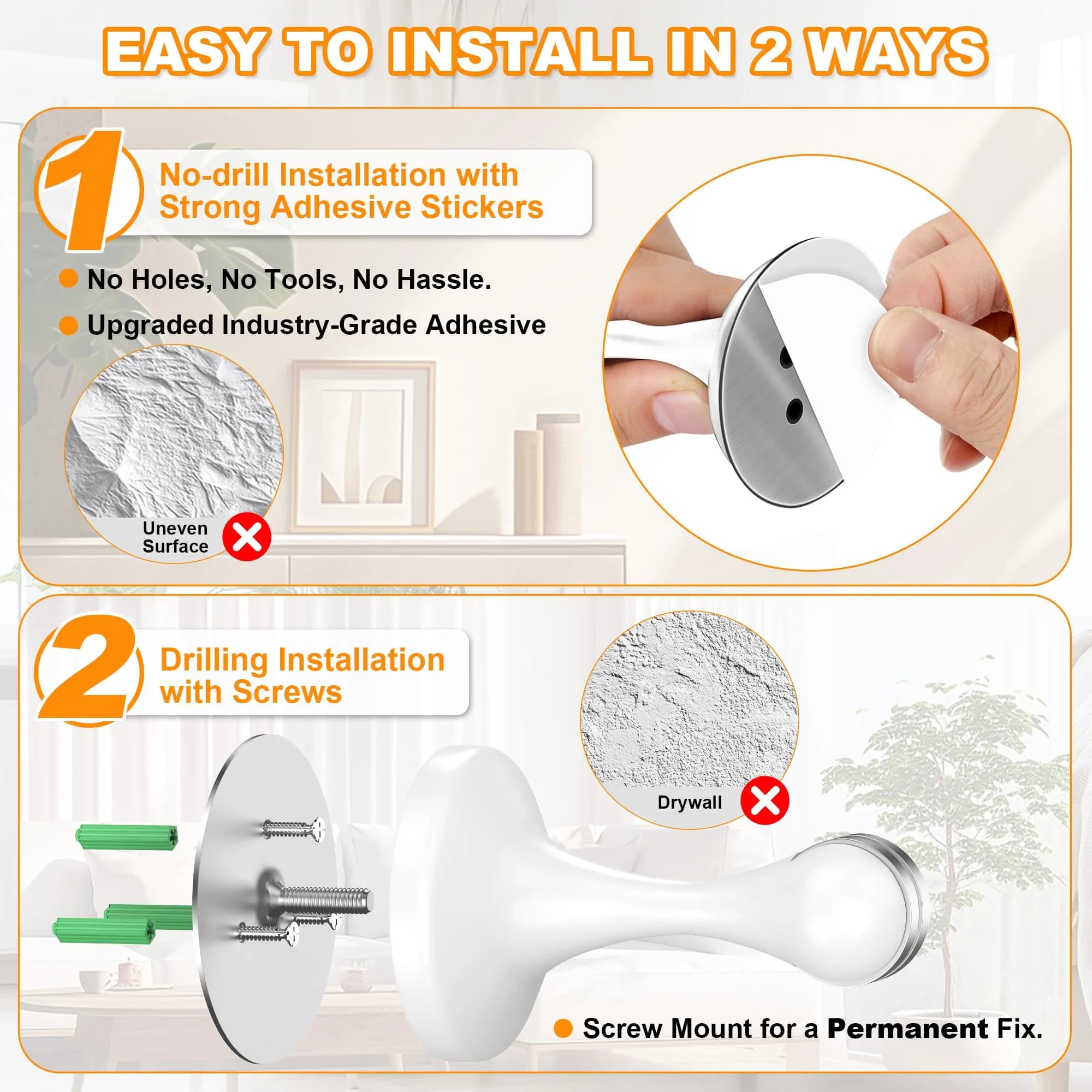 Crosize Magnetic Door Stopper 4 Pack White | Strong Magnetism for Wall and Floor Mounting - view 3