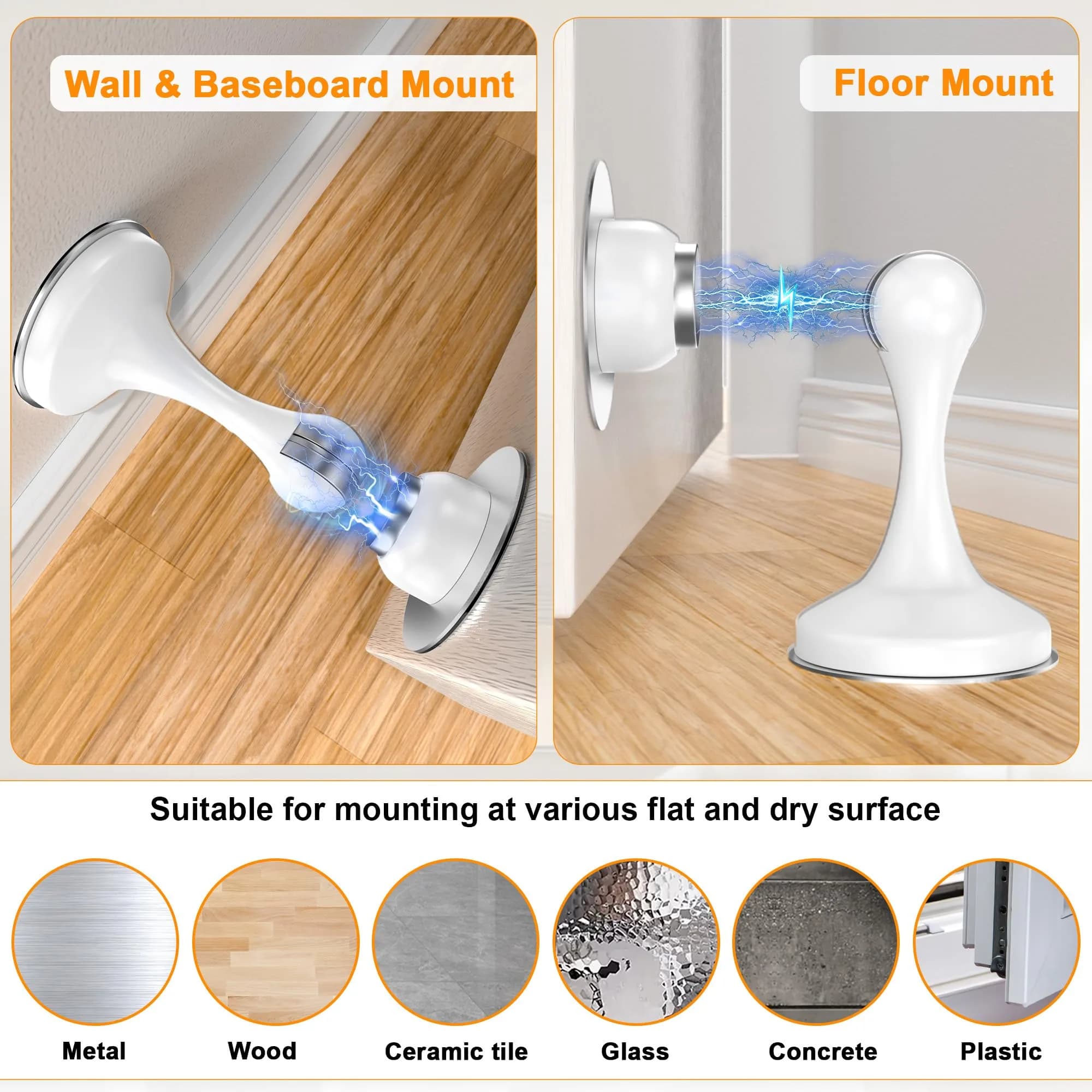 Crosize Magnetic Door Stopper 4 Pack White | Strong Magnetism for Wall and Floor Mounting - view 4