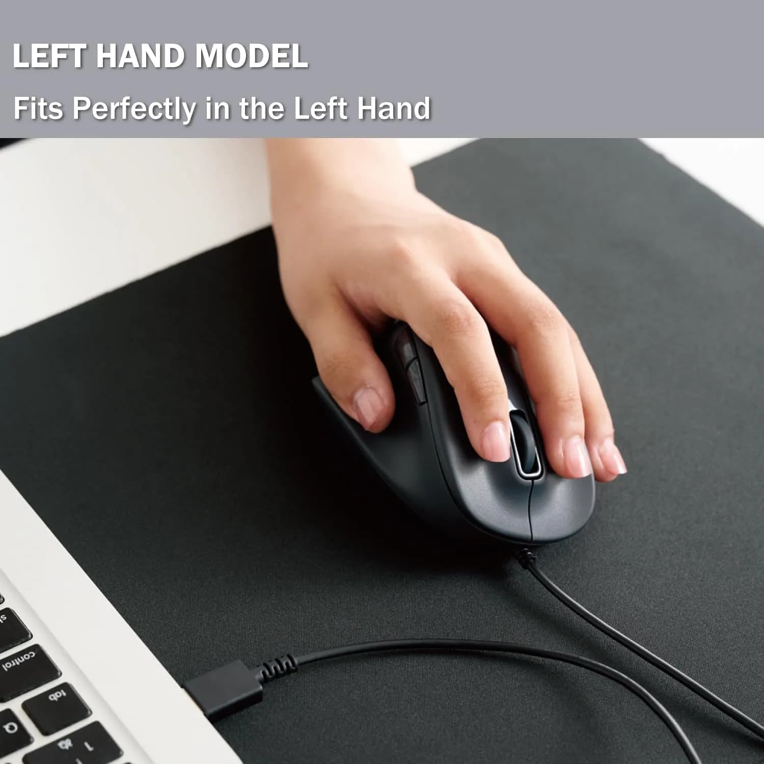 ELECOM EX-G Medium Black Ergonomic Wired USB Mouse | Silent Click, 2000DPI, 5 Buttons, Right Hand - view 2