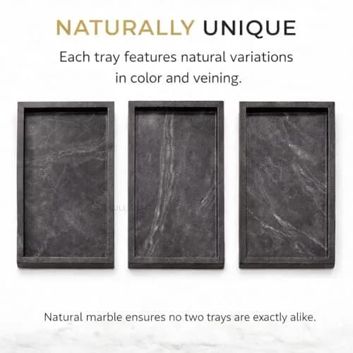 KC KULLICRAFT Natural Marble Tray 30cm x 20cm (12" x 8") | Elegant Black Finish for Bathroom Vanity & Kitchen Countertop thumbnail 5