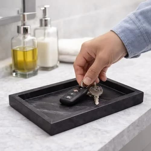KC KULLICRAFT Natural Marble Tray 30cm x 20cm (12" x 8") | Elegant Black Finish for Bathroom Vanity & Kitchen Countertop thumbnail 6