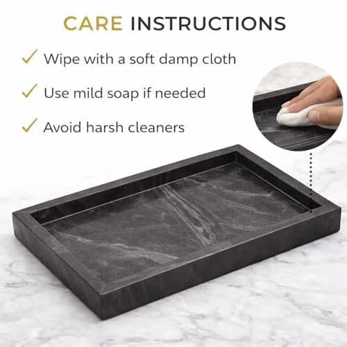 KC KULLICRAFT Natural Marble Tray 30cm x 20cm (12" x 8") | Elegant Black Finish for Bathroom Vanity & Kitchen Countertop thumbnail 8