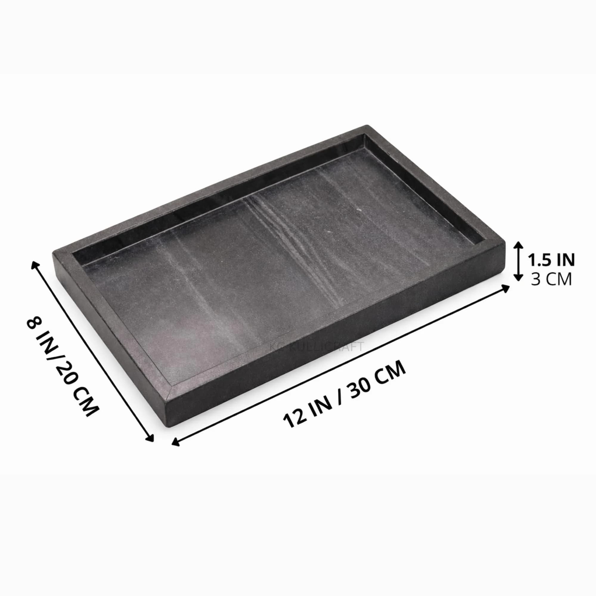 KC KULLICRAFT Natural Marble Tray 30cm x 20cm (12" x 8") | Elegant Black Finish for Bathroom Vanity & Kitchen Countertop - view 2