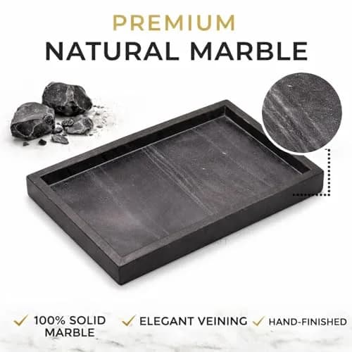 KC KULLICRAFT Natural Marble Tray 30cm x 20cm (12" x 8") | Elegant Black Finish for Bathroom Vanity & Kitchen Countertop thumbnail 3