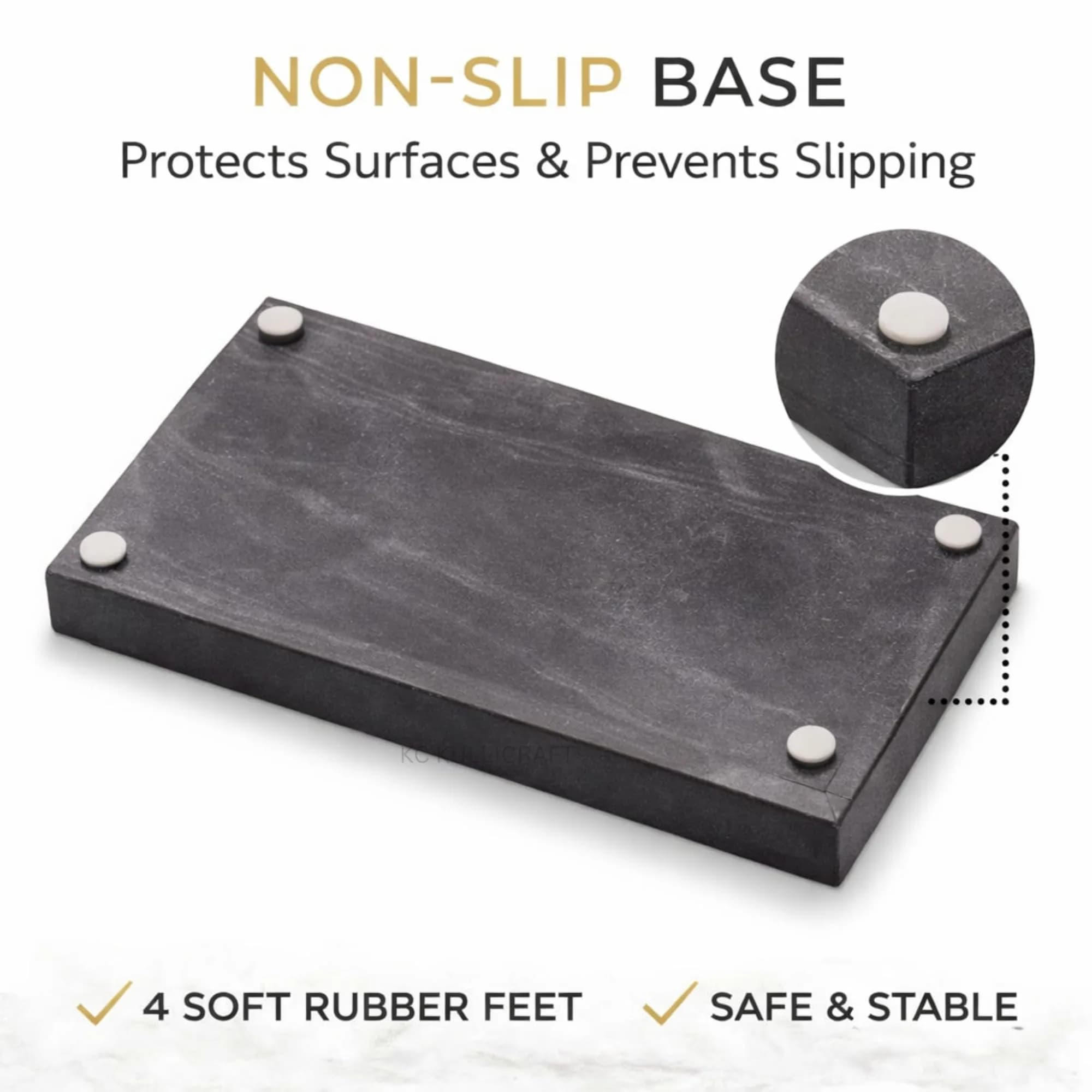 KC KULLICRAFT Natural Marble Tray 30cm x 20cm (12" x 8") | Elegant Black Finish for Bathroom Vanity & Kitchen Countertop - view 4