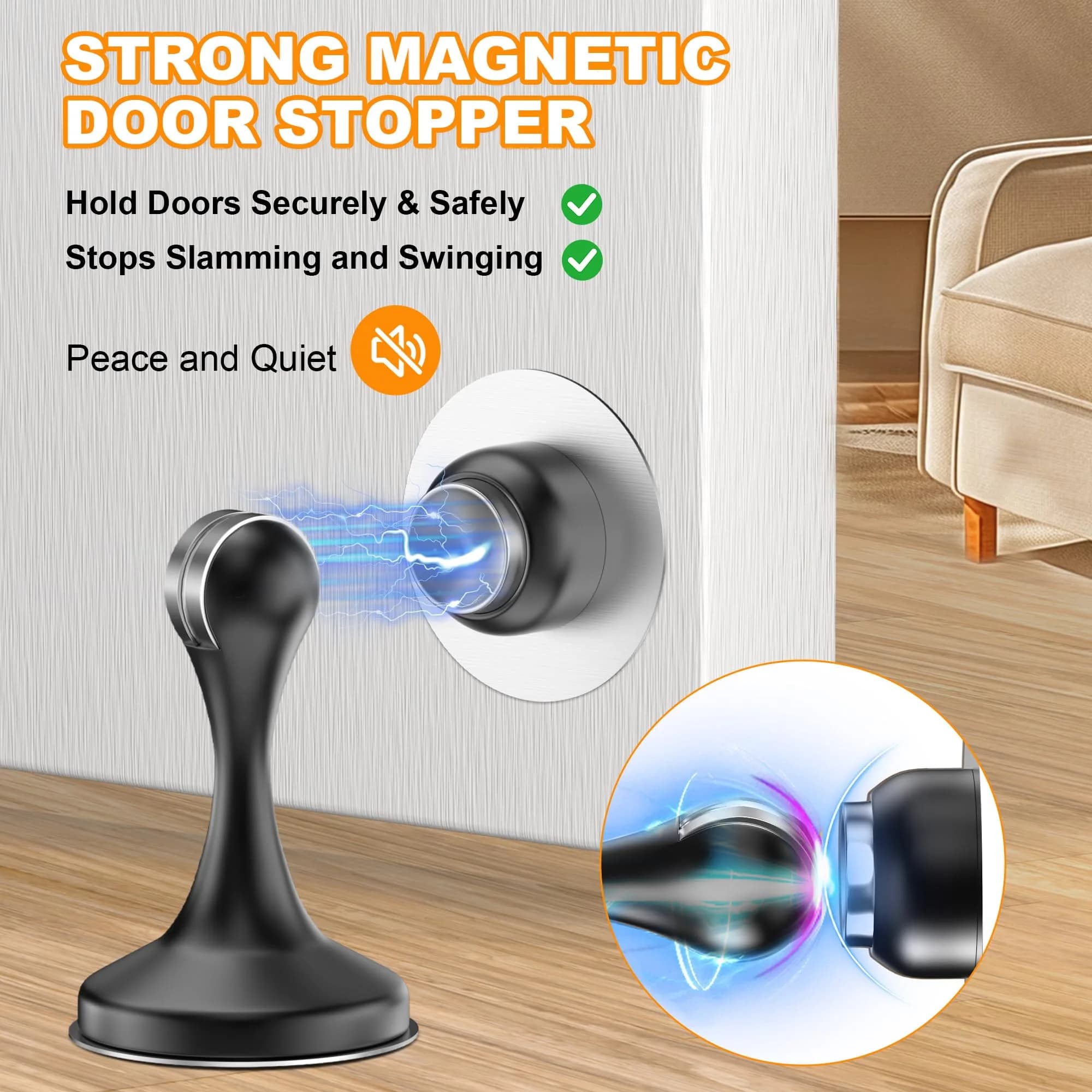 Crosize Magnetic Door Stopper 4 Pack Black | Strong Magnetism for Wall & Floor Mounting - view 2