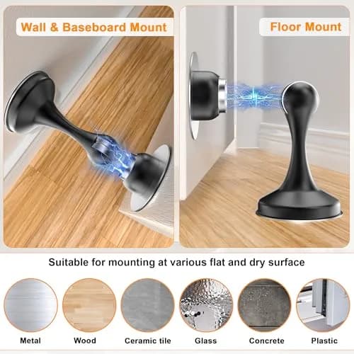 Crosize Magnetic Door Stoppers 4 Pack, Stainless Steel Door Holder with Adhesive Tape | Modern Black Finish thumbnail 4