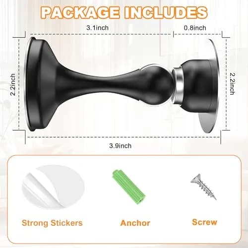 Crosize Magnetic Door Stoppers 4 Pack, Stainless Steel Door Holder with Adhesive Tape | Modern Black Finish thumbnail 5