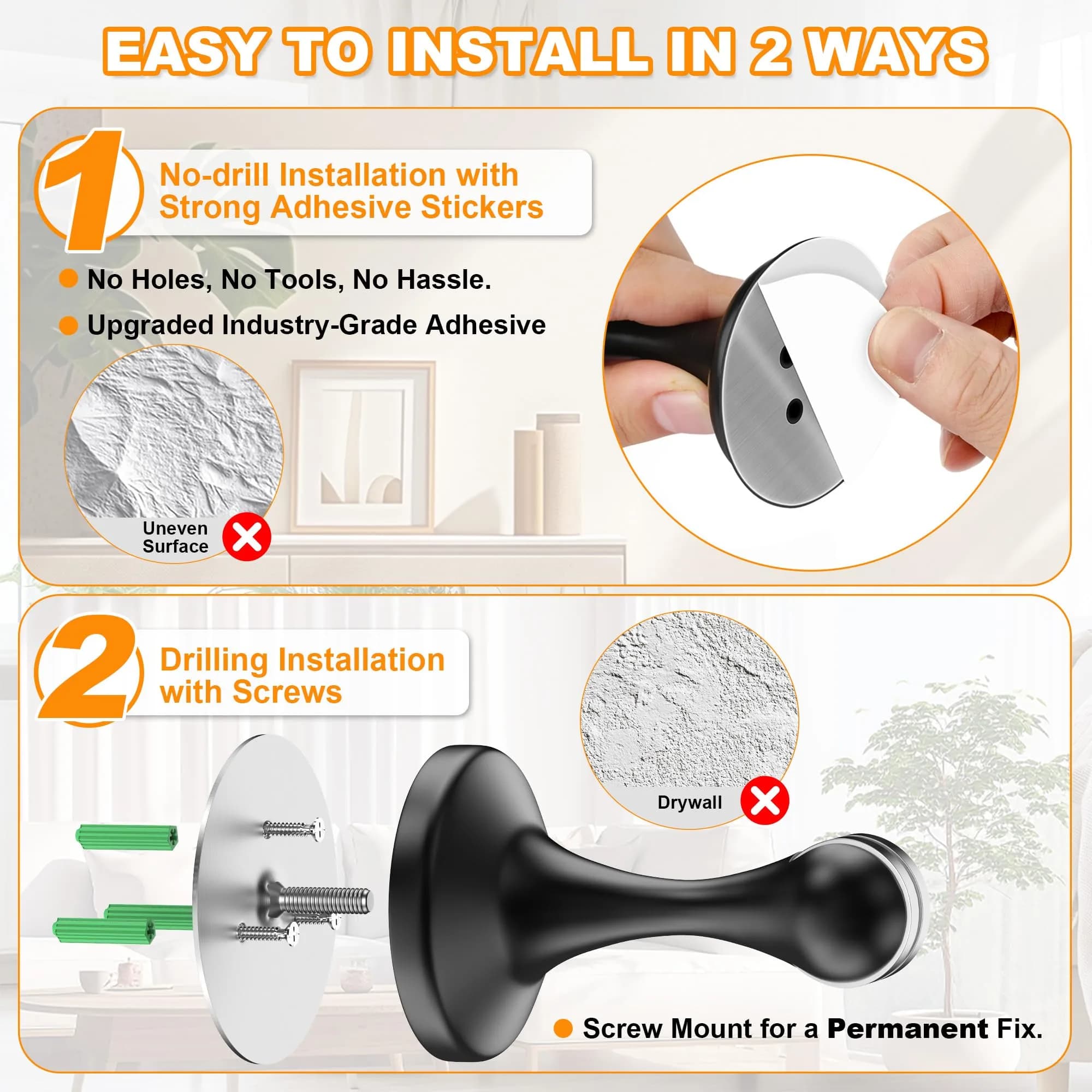 Crosize Magnetic Door Stopper 4 Pack Black | Strong Magnetism for Wall & Floor Mounting - view 3