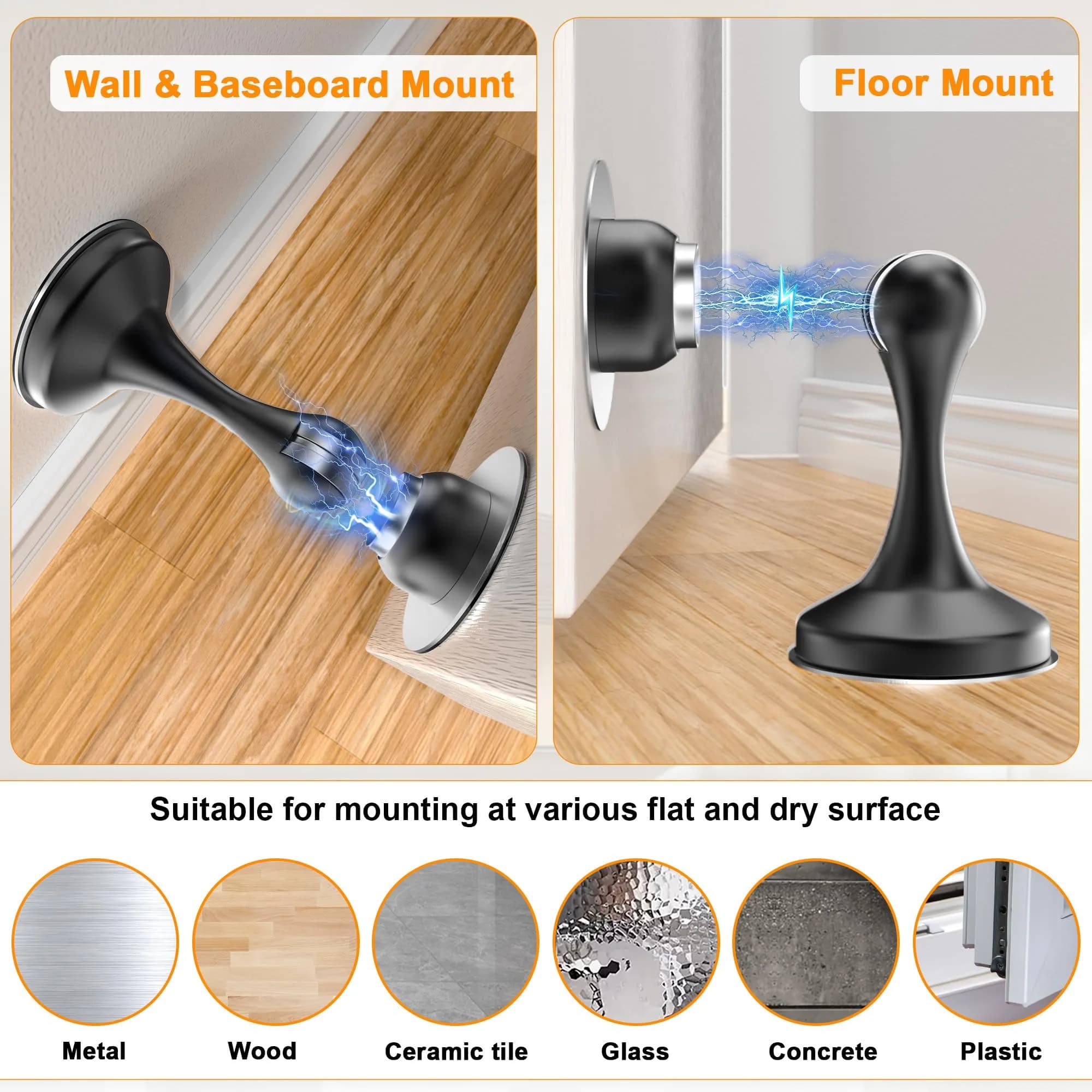 Crosize Magnetic Door Stopper 4 Pack Black | Strong Magnetism for Wall & Floor Mounting - view 4